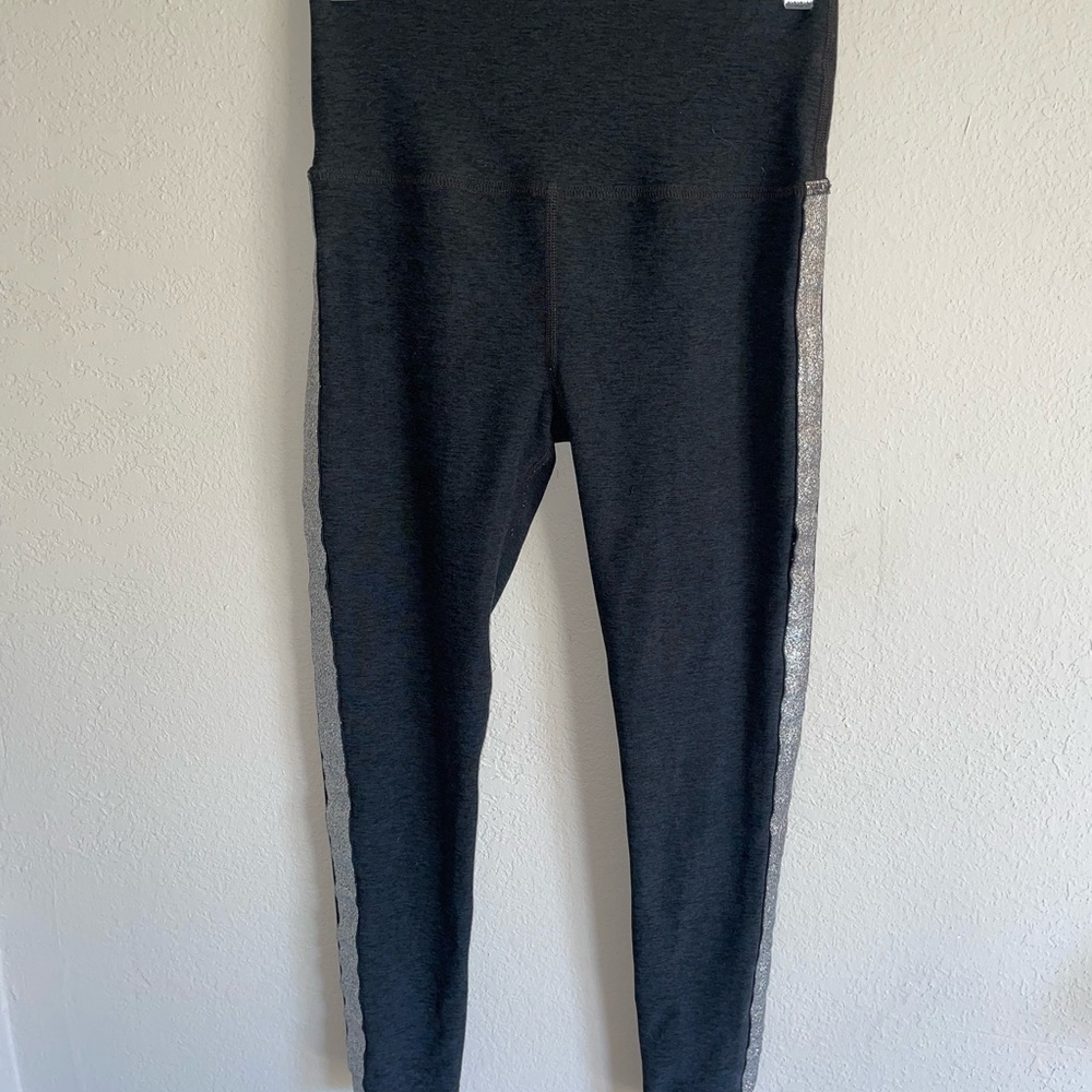 Beyond Yoga Black Leggings with Silver Side Stripe